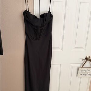 Satin Black Slip Dress with Cowl Neck